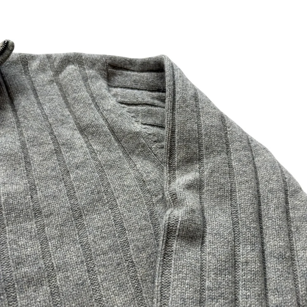 VTG Y2K GAP 100% Lambswool Quarter Zip Sweater XXL Gray Rib Knit Winter Classic